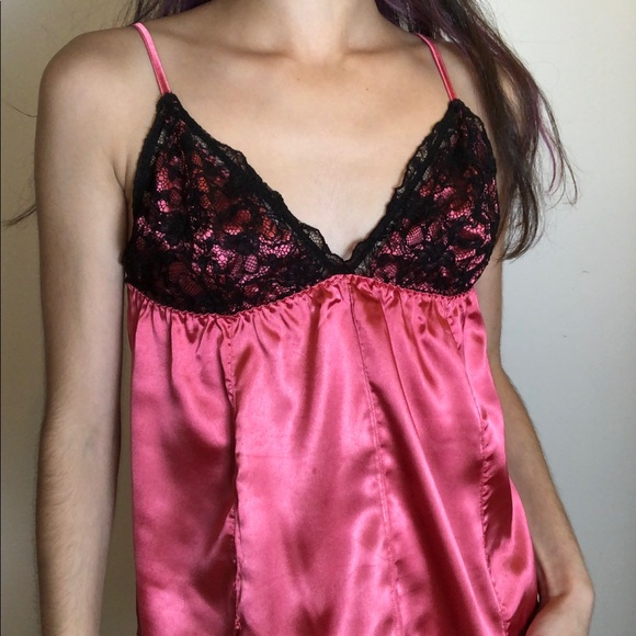 Hot Pink Black Lace Spaghetti Strap Silky Tank Top! - Picture 4 of 6